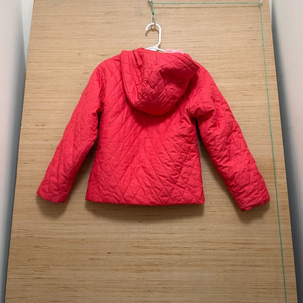 Columbia Girls XS 6/6X Pink Quilted Hooded Jacket Fleece Lined Full Zip Coat